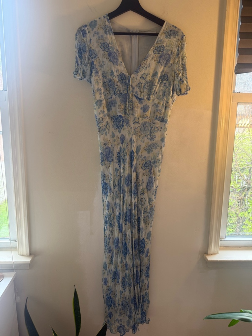Mango Blue Floral V-Neck Maxi Dress